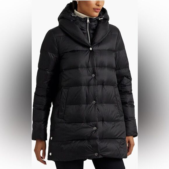 Ralph Lauren shawl Collar Down Puffer Coat in black size Small NWT - Picture 1 of 15